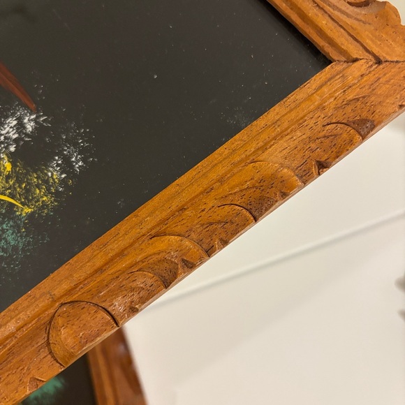 Vintage Mexican feather art bird paintings carved wood frames SET OF TWO 12X10 - Picture 6 of 14